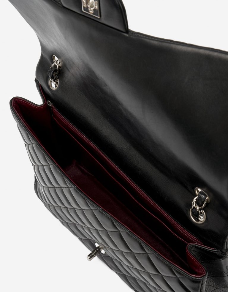 Chanel Timeless Jumbo Lamb Black Single flap silver by saclab Inside