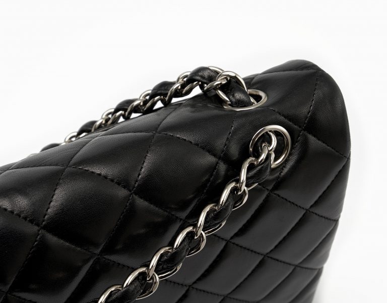 Chanel Timeless Jumbo Lamb Black Single flap silver by saclab chain