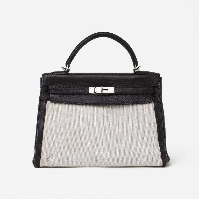 Hermes Kelly 32 Toile Beige Fjord Café