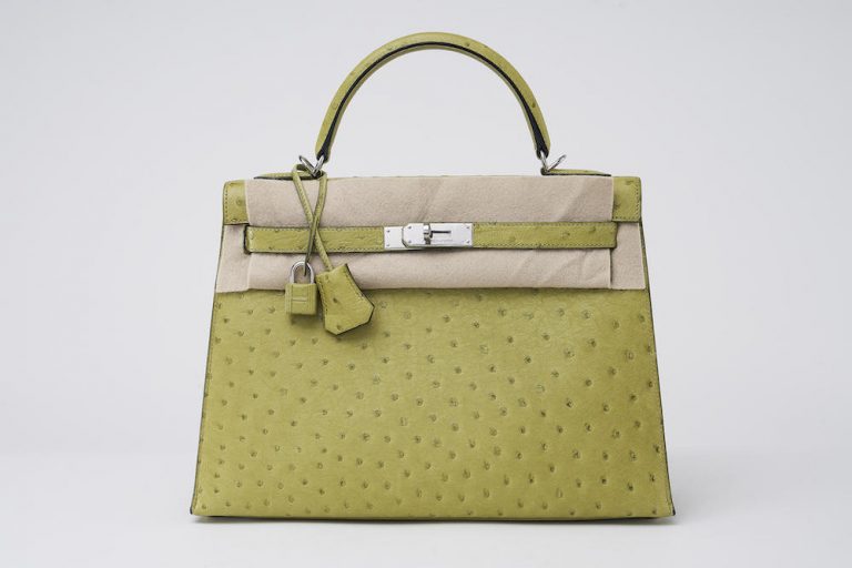 Hermès Kelly 32 Ostrich Kiwi Saclàb With Felt