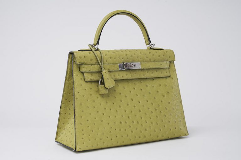Hermès Kelly 32 Ostrich Kiwi Saclàb Side Front