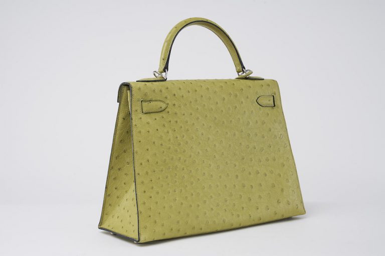 Hermès Kelly 32 Ostrich Kiwi Saclàb Side Back