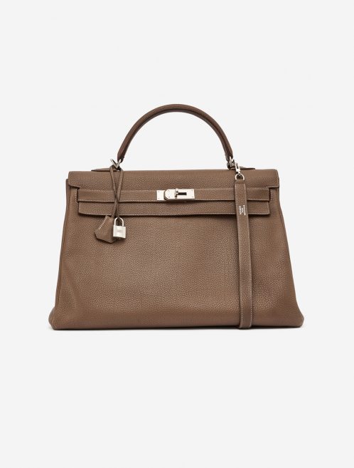 Pre-owned Hermès bag Kelly 40 Clemence Etoupe Beige, Brown | Sell your designer bag on Saclab.com