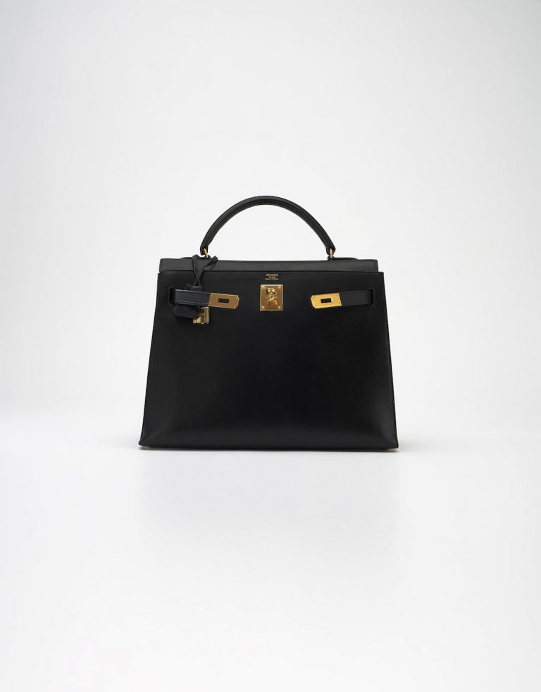 40 Hermès Kelly 32 Box Calf Noir Saclàb Front open