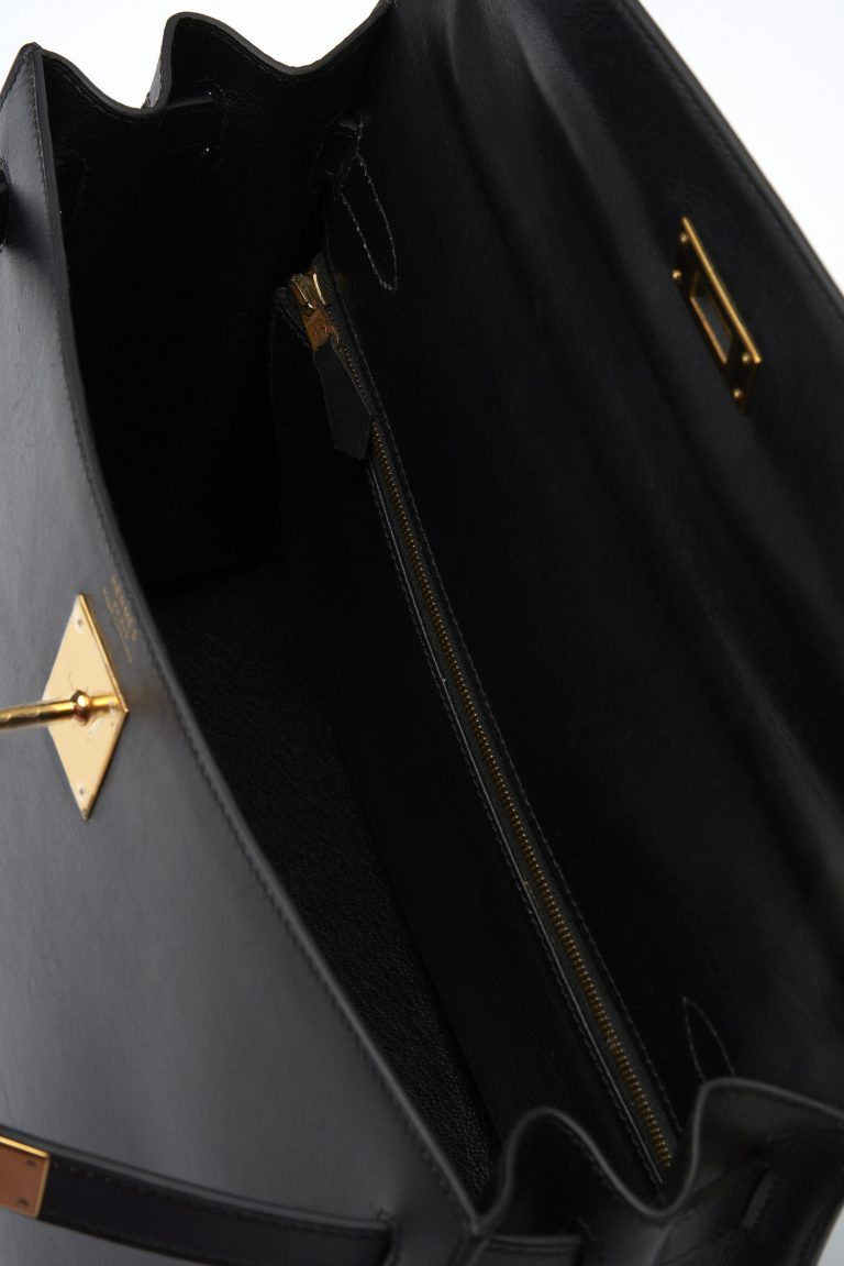 40 Hermès Kelly 32 Box Calf Noir Saclàb Open Inside