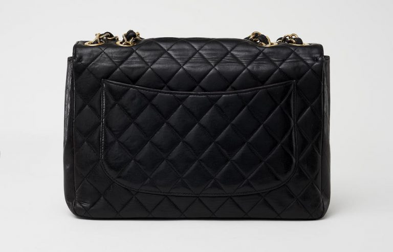  Chanel Vintage Single Flap Jumbo Lambskin Black Saclàb Back