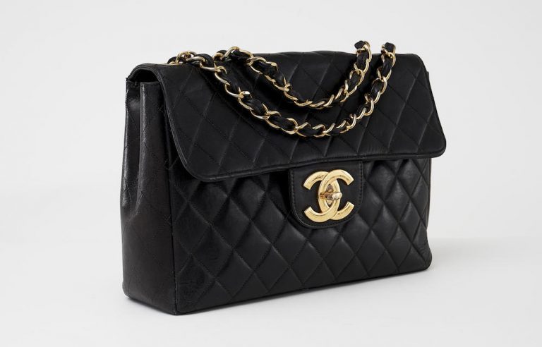  Chanel Vintage Single Flap Jumbo Lambskin Black Saclàb Side