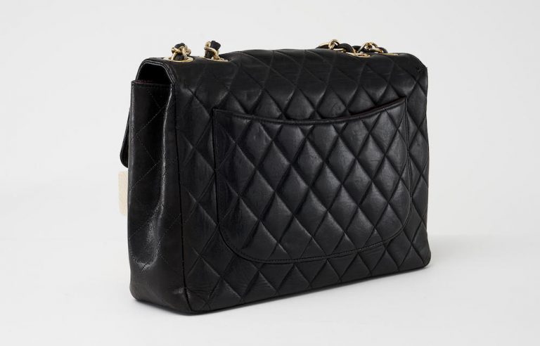  Chanel Vintage Single Flap Jumbo Lambskin Black Saclàb Saide Back