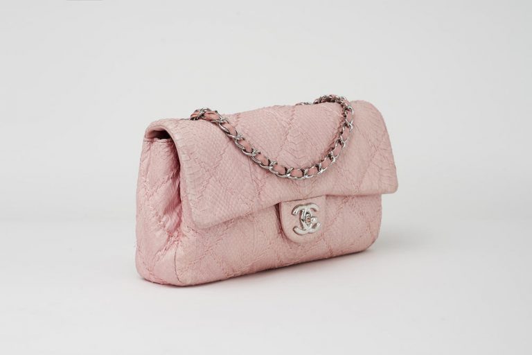 Chanel Classic Single Flap Python Light Pink Saclàb Side 