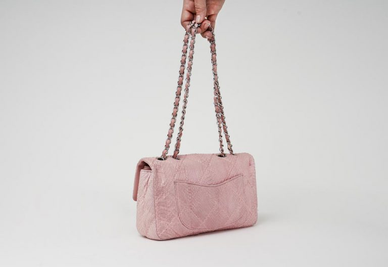 Chanel Classic Single Flap Python Light Pink Saclàb Back Side