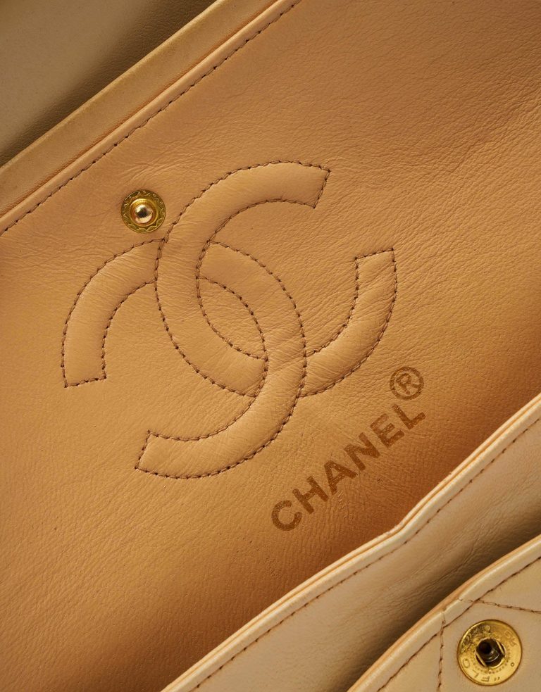 Chanel Double Flap Medium Beige Saclab Flap Inside Logo