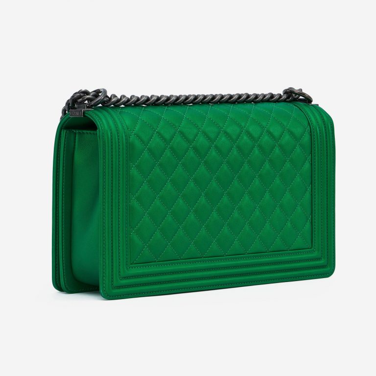 Chanel Boy Medium Lamb Metallic Green Side Back