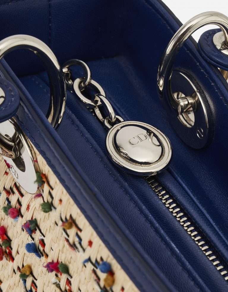 Dior Lady Medium Leather Wicker Blue Beige Zipper SACLÀB