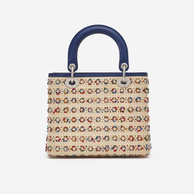 Dior Lady Medium Leather Wicker Blue Beige Back SACLÀB