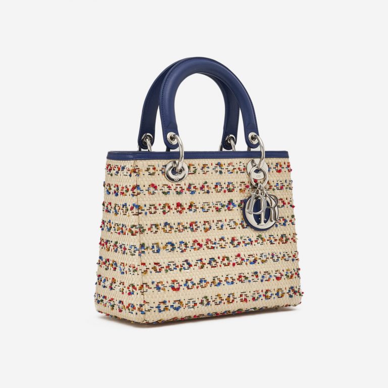 Dior Lady Medium Leather Wicker Blue Beige Side SACLÀB