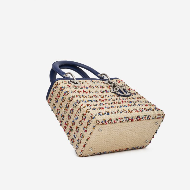 Dior Lady Medium Leather Wicker Blue Beige Bottom SACLÀB