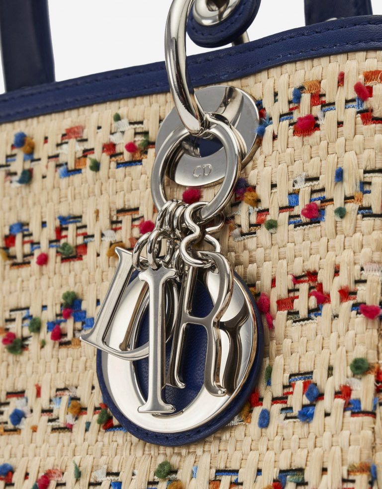 Dior Lady Medium Leather Wicker Blue Beige Charms SACLÀB