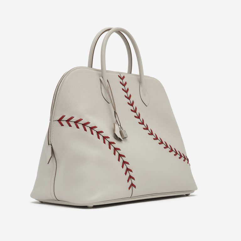 Hermès Bolide 1923 Large Evercolor Leather Gris Perle Rouse Casaque Baseball Edition