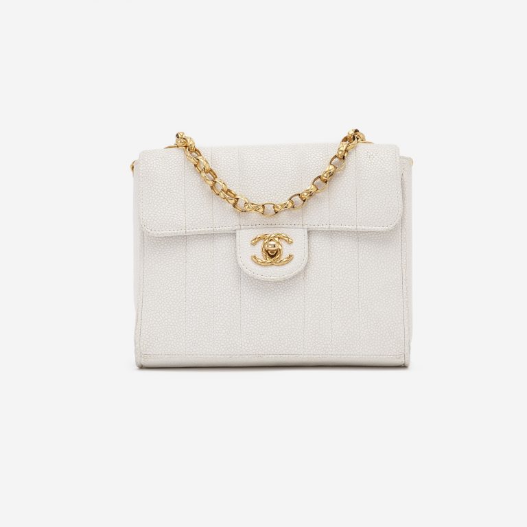 Vintage Chanel Timeless Mini Caviar White Handbag