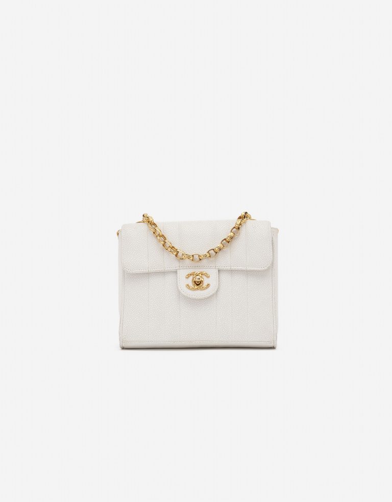 Vintage Chanel Timeless Mini Caviar White Handbag