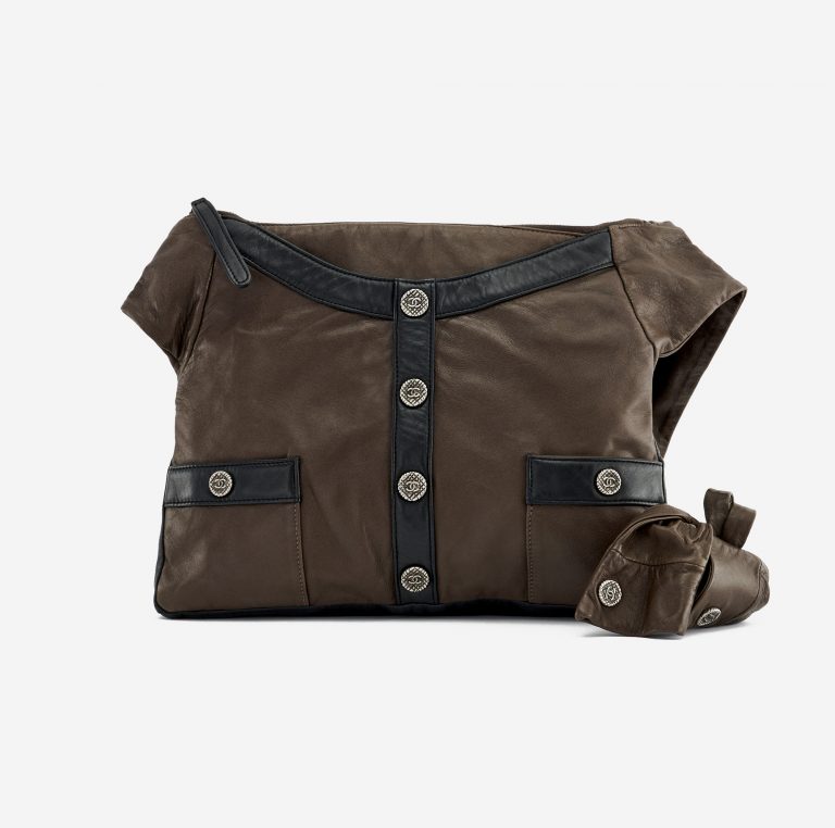 Fronstide of a pre-loved Chanel Girl Medium Lambskin in Brown and Black on SACLÀB
