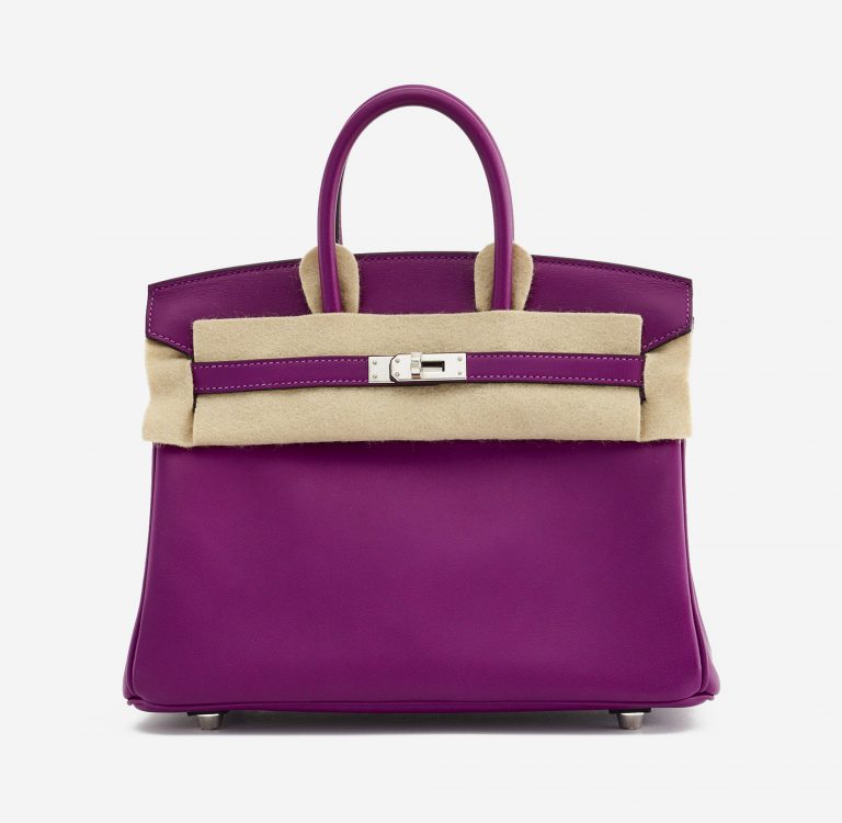 Frontside with felt of a pre-loved Hermès Birkin 25 Swift Anemone on SACLÀB