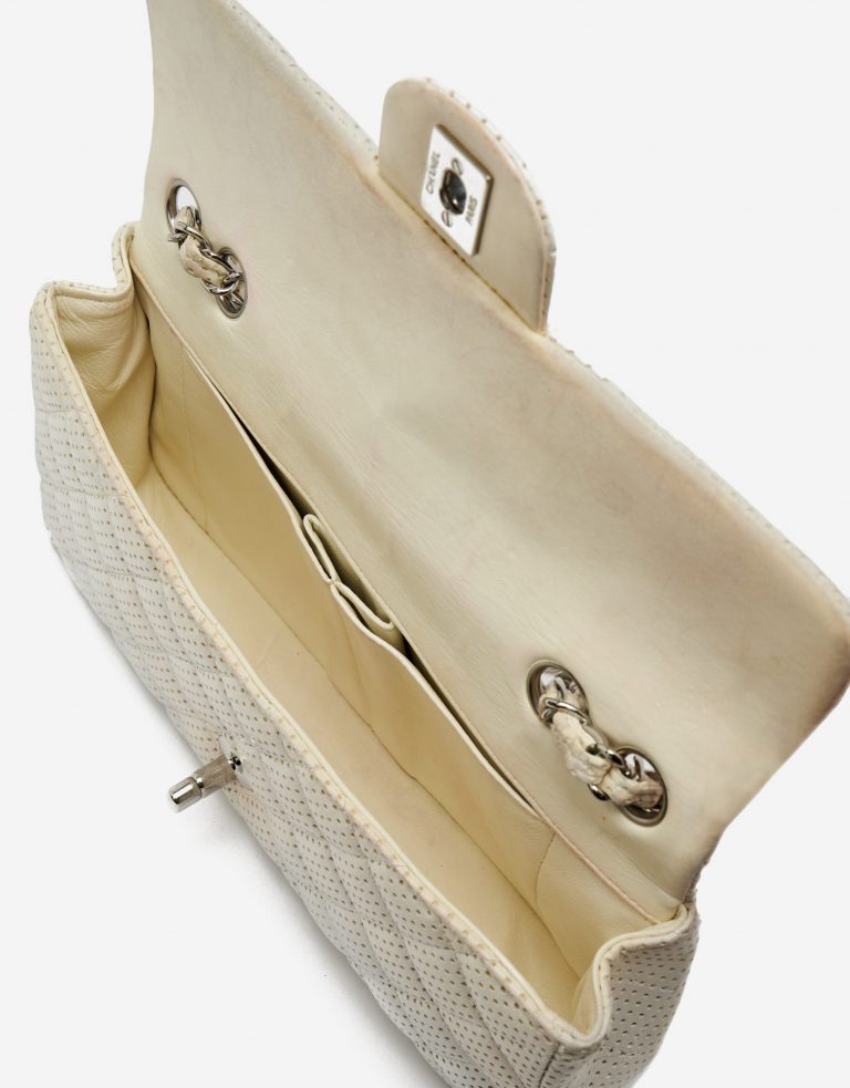 Interior of a pre-loved Chanel Timeless Baguette Lamb Off White on SACLÀB