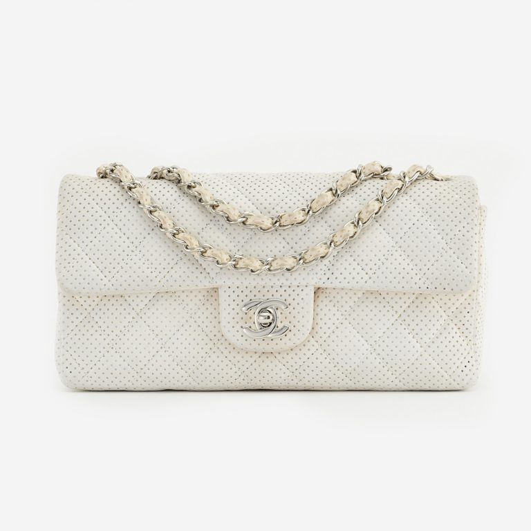 Frontside of a pre-loved Chanel Timeless Baguette Lamb Off White on SACLÀB