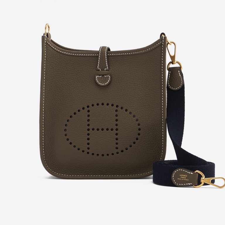 A pre-loved Hermès Evelyne 16 Amazone Etoupe / Bleu Indigo on SACLÀB