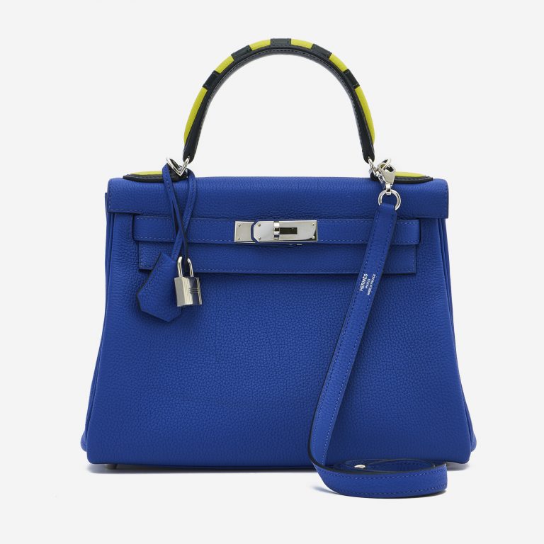 Hermès Kelly 28 Togo Au Trot Bleu Electrique / Indigo / Lime / Vert Fonce