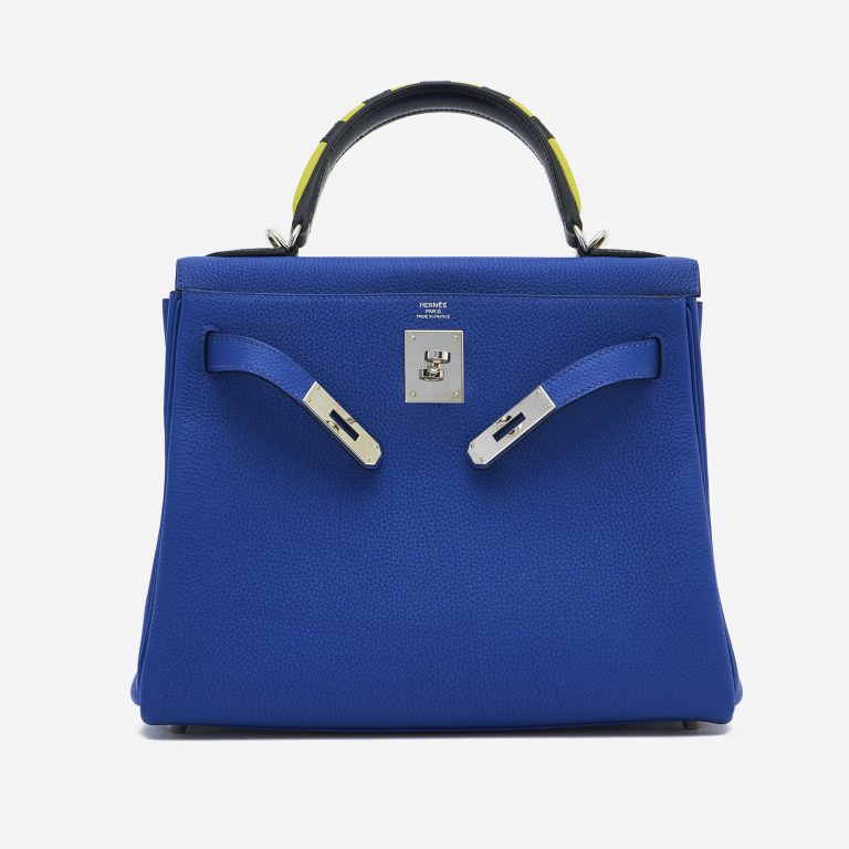 Hermès Kelly 28 Togo Au Trot Bleu Electrique / Indigo / Lime / Vert Fonce