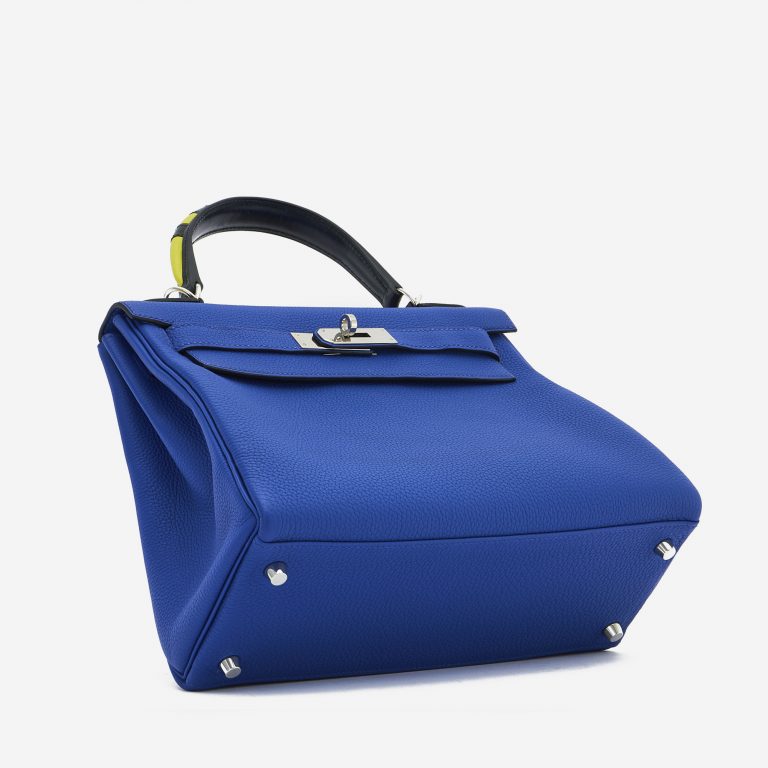 Hermès Kelly 28 Togo Au Trot Bleu Electrique / Indigo / Lime / Vert Fonce