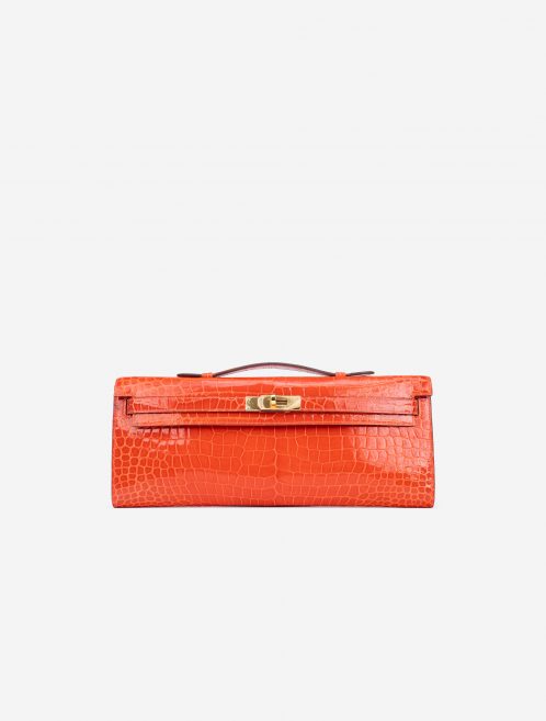 Pre-owned Hermès bag Kelly Cut Clutch Porosus Crocodile Orange Poppy Orange | Sell your designer bag on Saclab.com