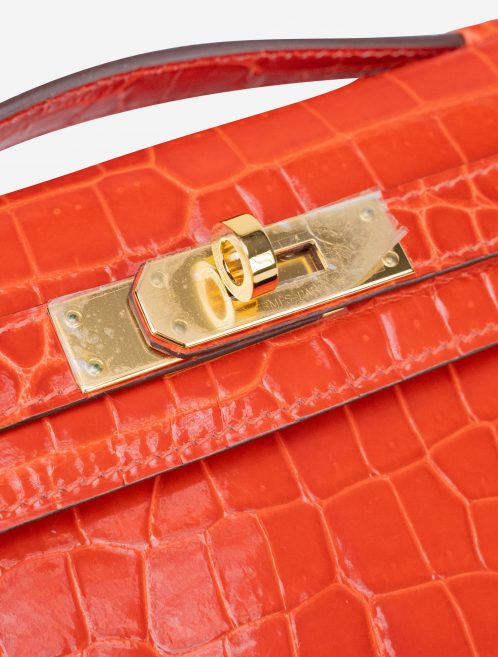 Hermès Kelly Cut Clutch Porosus Crocodile Orange Poppy
