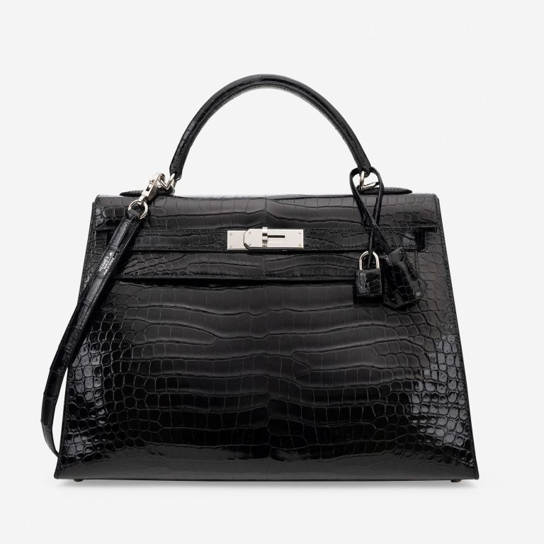 Hermès Kelly 32 Porosus Crocodile Lisse Black
