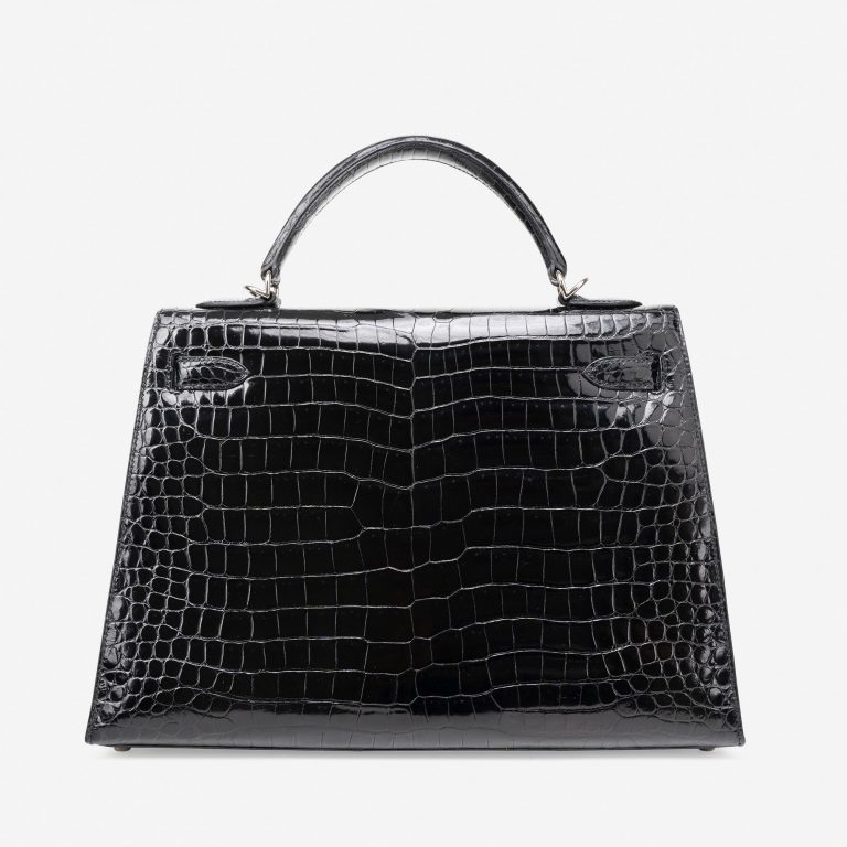 Hermès Kelly 32 Porosus Crocodile Lisse Black