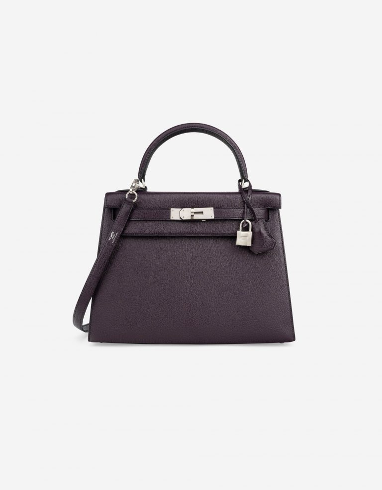Hermès Kelly 28 HSS Brushed PHW Chevre Raisin / Black