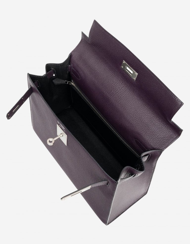 Hermès Kelly 28 HSS Brushed PHW Chevre Raisin / Black