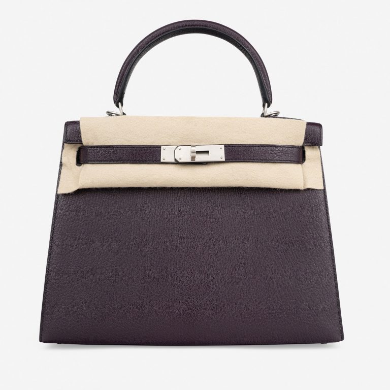 Hermès Kelly 28 HSS Brushed PHW Chevre Raisin / Black