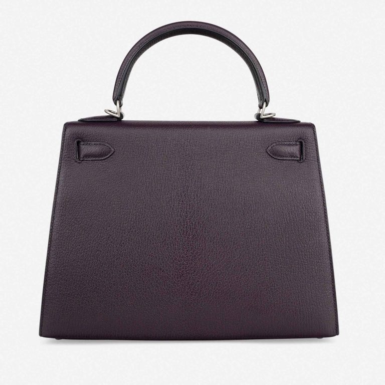 Hermès Kelly 28 HSS Brushed PHW Chevre Raisin / Black