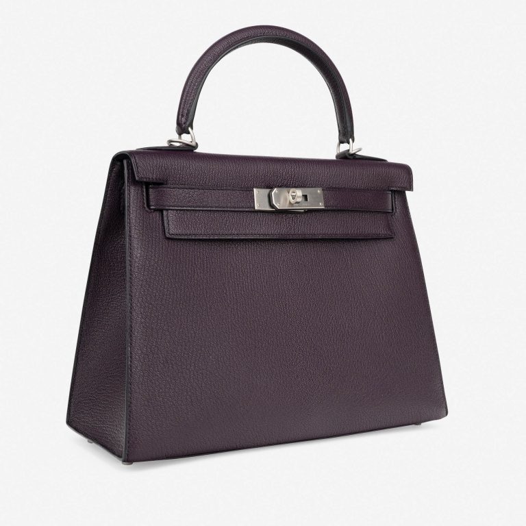 Hermès Kelly 28 HSS Brushed PHW Chevre Raisin / Black