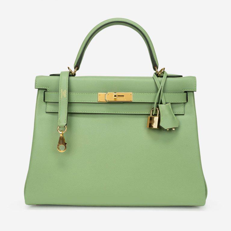 Pre-owned Hermès bag Kelly 32 Evercolor Vert Criquet Green | Sell your designer bag on Saclab.com