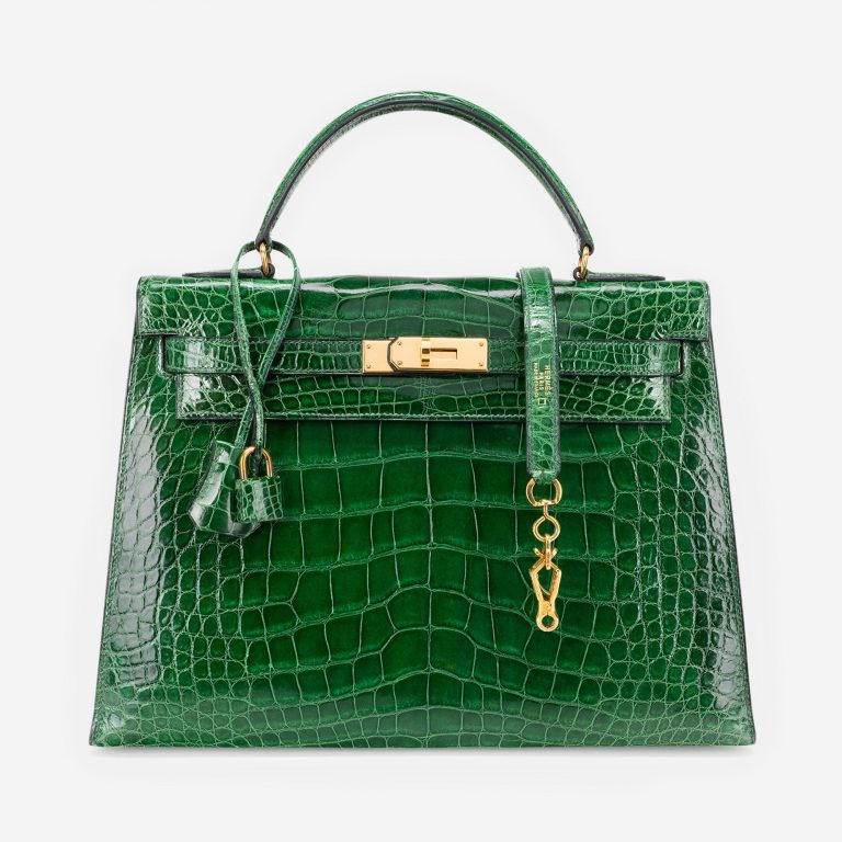Pre-owned Hermès bag Kelly 32 Alligator Vert Emerald Green | Sell your designer bag on Saclab.com
