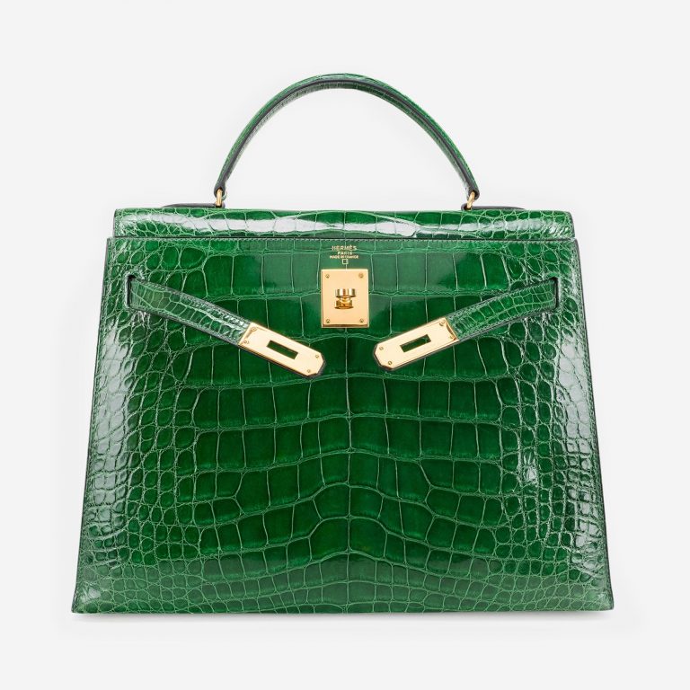 Pre-owned Hermès bag Kelly 32 Alligator Vert Emerald Green | Sell your designer bag on Saclab.com