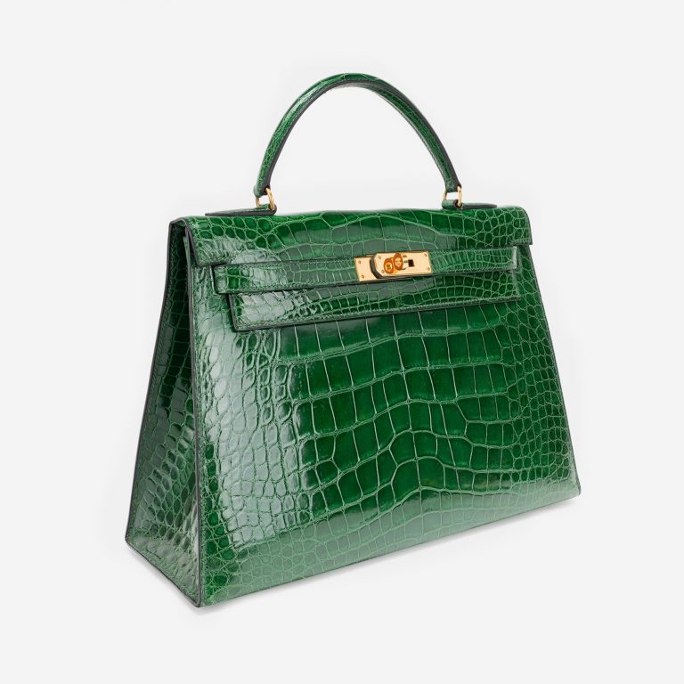 Pre-owned Hermès bag Kelly 32 Alligator Vert Emerald Green | Sell your designer bag on Saclab.com