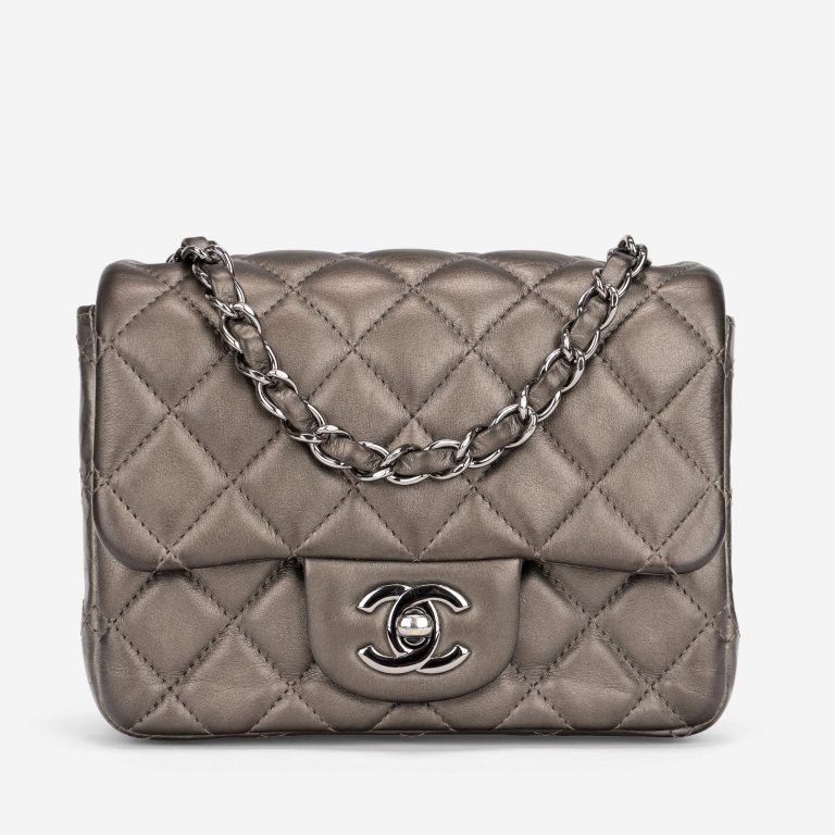 Chanel Timeless Mini Square Lamb Grey Metallic