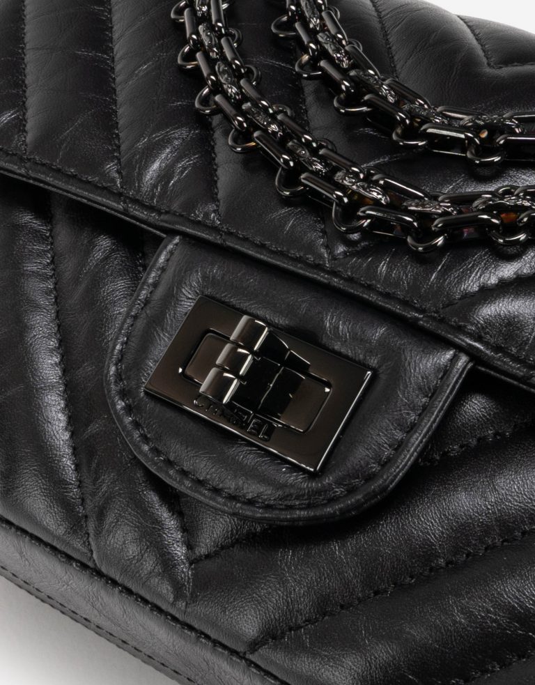 Chanel 2.55 Mini Rectangular So Black Chevron Lamb Hardware
