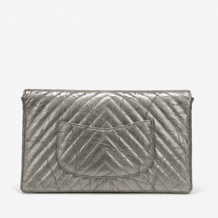 Chanel Timeless Clutch Lamb Chevron Silver