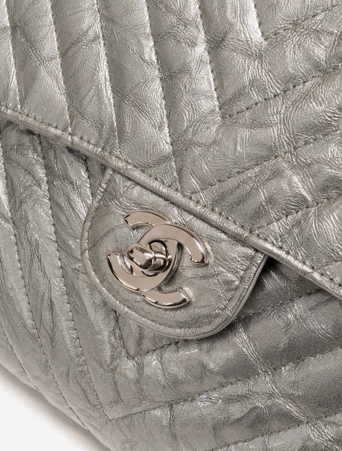 Chanel Timeless Clutch Lamb Chevron Silver