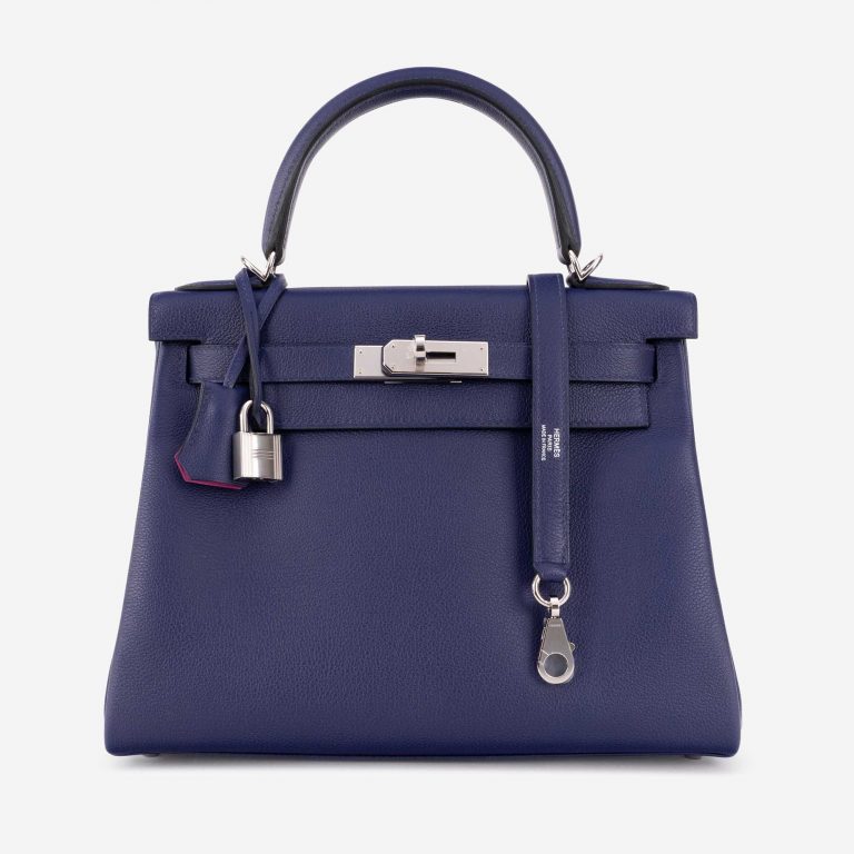 Hermès Kelly 28 Verso Evercolor Blue Encre / Magnolia
